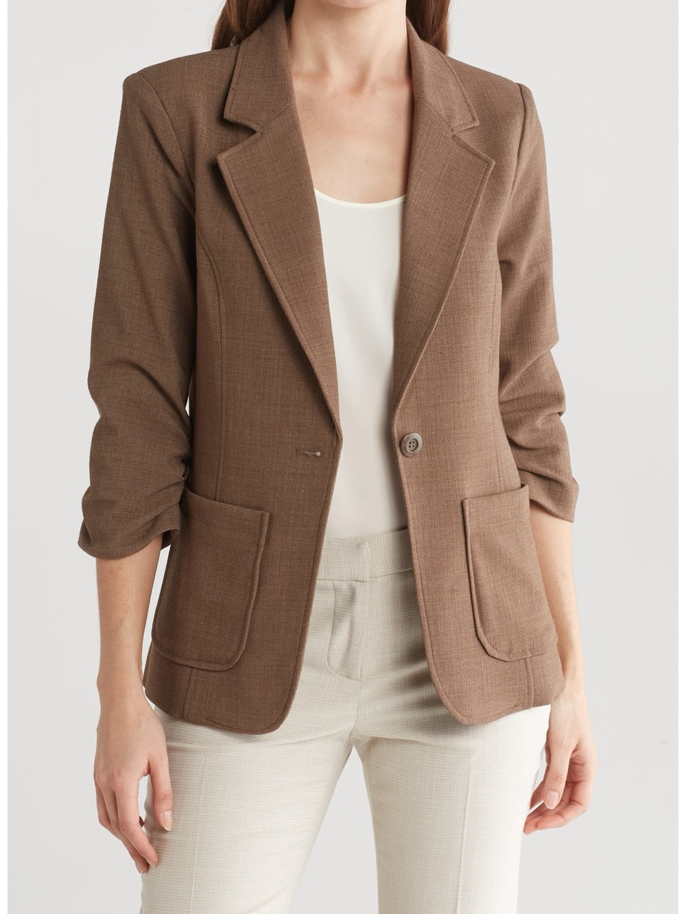 NWOT Amanda & Chelsea Brown Single-Button Tailored Blazer